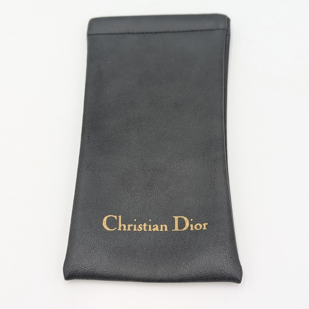 Authentic Christian Dior Black Leather Sunglasses Case Pouch Gold Logo Vintage